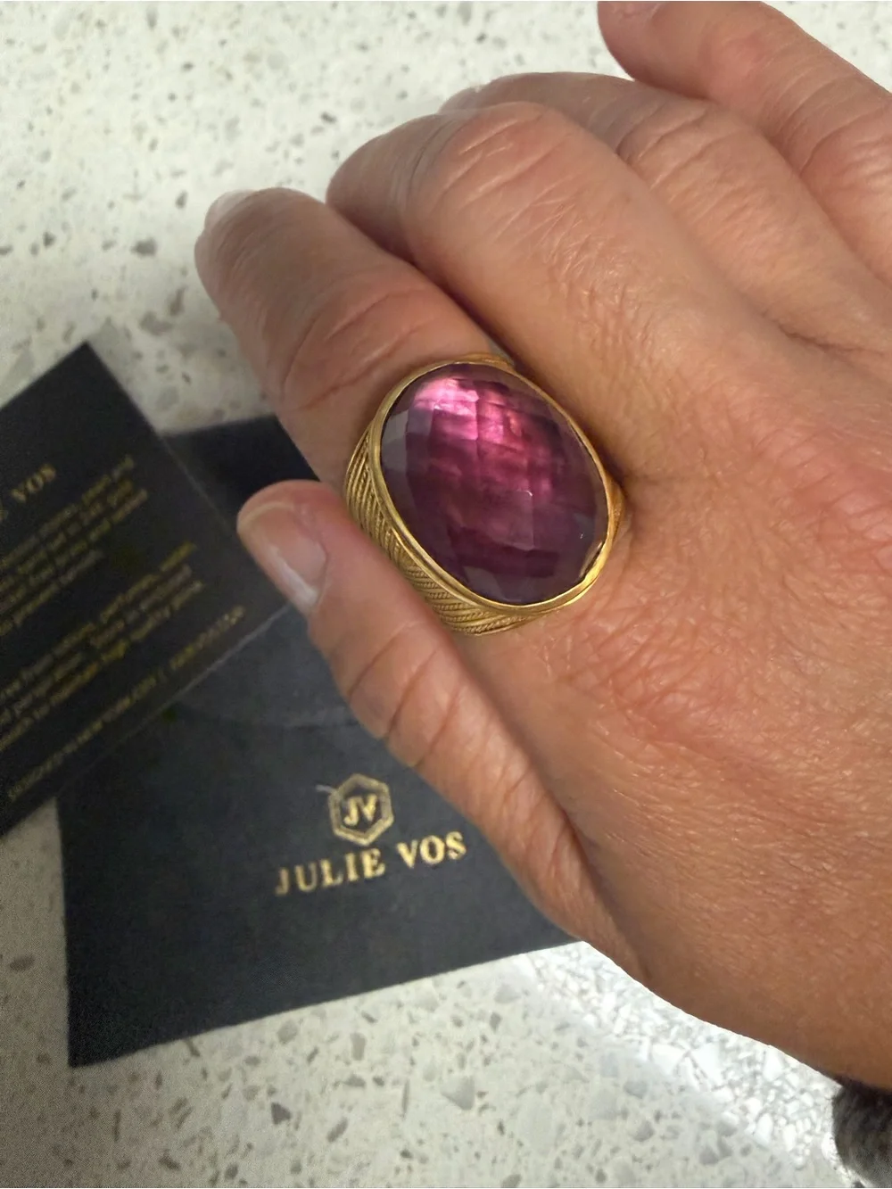 Julie Vos Gold Ring with Deep Purple Faceted Stone